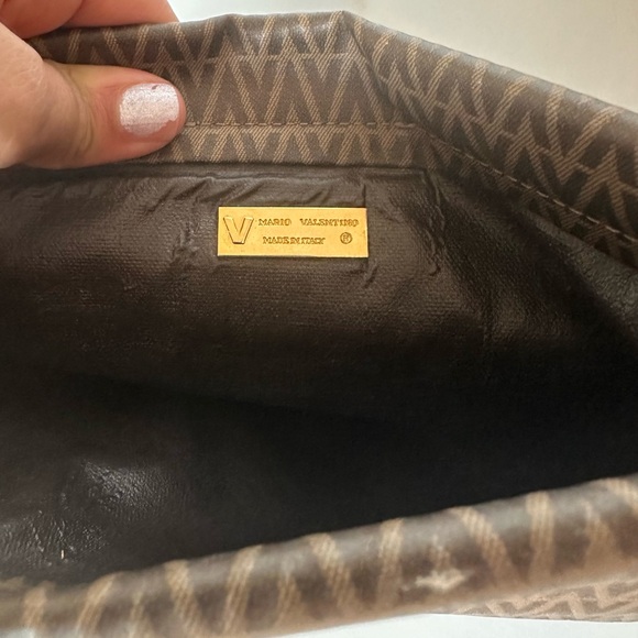 Mario Valentino Vintage Brown V Printed Logo Clutch Bag - Picture 5 of 5